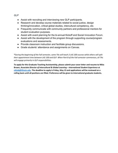 LAS 100 & GLP Graduate Teaching Assistantship 2